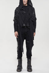 Veste Punk pour Hommes à Coins Irréguliers Noirs avec Ourlet Déchiré, Design de Couture Tricotée, Quatre Saisons, Décontractée